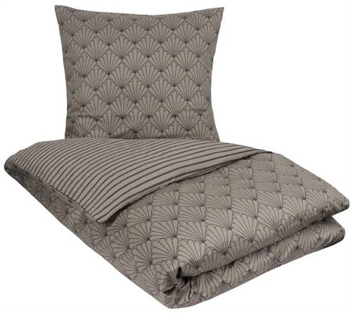 Sengetøj - Vendbart design i 100% Bomuldssatin - Fan grey - Sengesæt fra By Night.