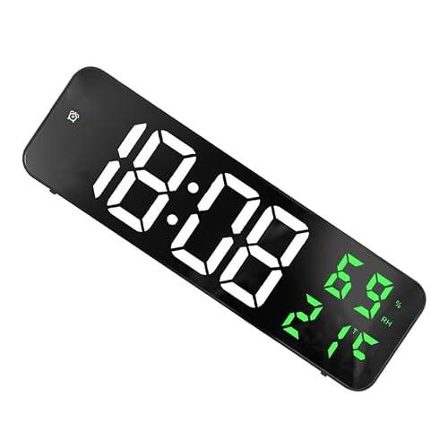Ejoyous Digital Väggklocka, LED-väckarklocka med Stora Siffror, Spegeldesign, Digital Klocka med Temperatur, Datum, Elnätet för Vardagsrum, Kontor, Gym (Vitt och grönt)