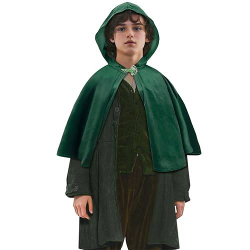 keland Cape Hobbit-kostym Seigneur des Anneaux dräkt med LOTR-bladbrosch (grön, stor)