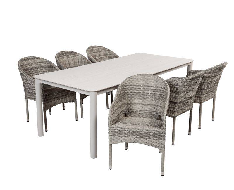 Karen Andrea Havemøbelsæt med 6 stole 99,50x210 cm - Gråhvid