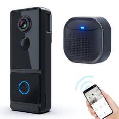 Smart videodörrklockakamera trådlös med ringsignal Smart AI Human Detection 2,4G WiFi 2-vägs svart