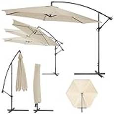 tectake® Parasoll Ciccio, 350 cm, Solskydd med UV-Skydd, Vinkelbart och Frihängande Design, Inkluderar Parasollfot och Skyddsöverdrag – UV-Parasoll med Vev och Tiltfunktion – Beige