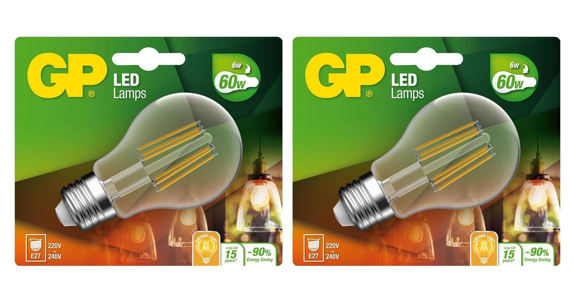 GP - LED Lamp Classic Filament, E27, 6W (60W), 806lm I Bundle (2 Pcs) - Klar til levering - Prismatch