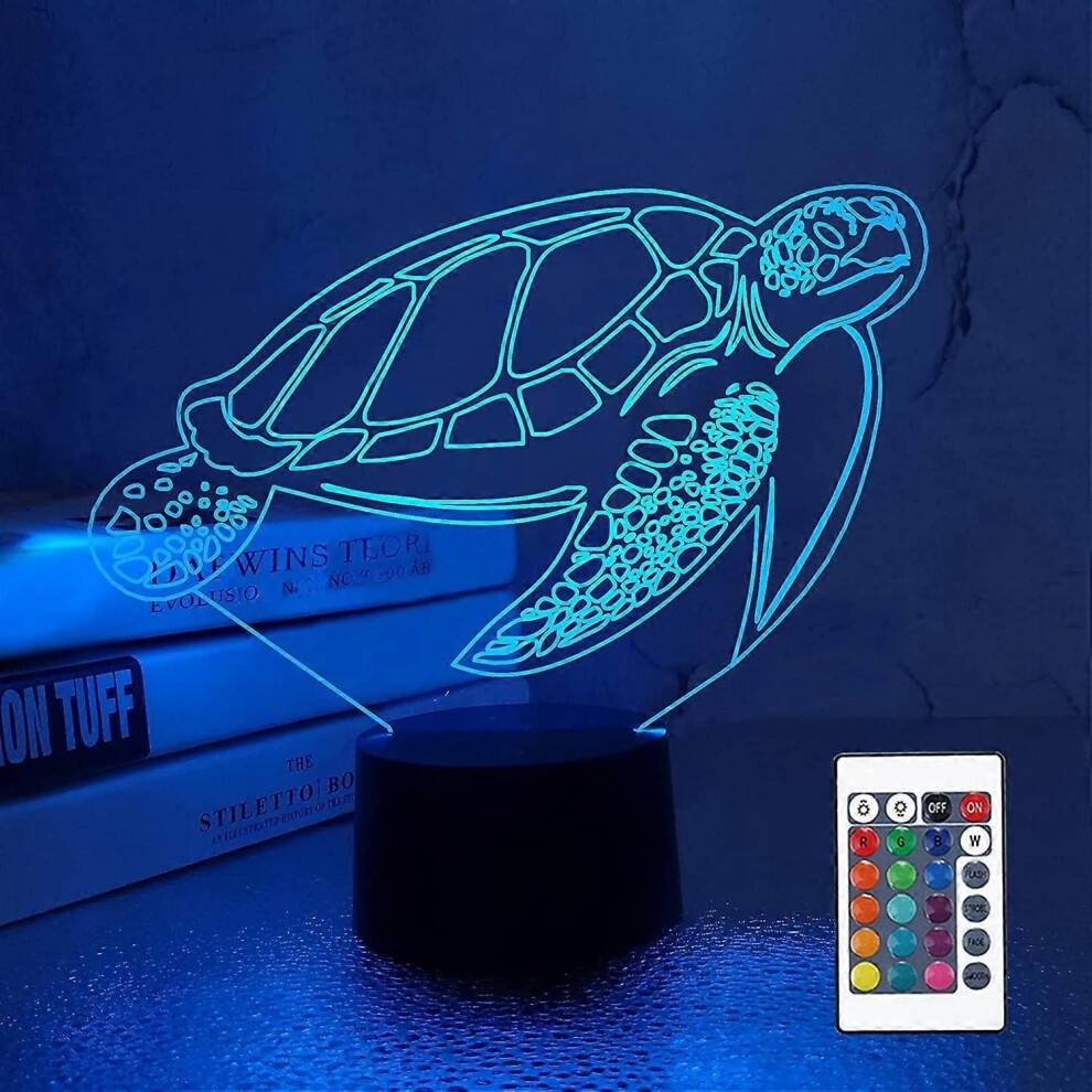 3D-sköldpadda nattlampa, optisk illusion, lampa med 16 färger, fjärrkontroll, byter födelsedag X