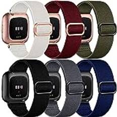 Ouwegaga 6-pack elastisk rem kompatibel med Fitbit Versa 2/Fitbit Versa Lite-rem, mjuk justerbar nylonögla sportersättningsarmband för Versa 2/Versa Lite, färg B