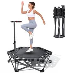 Vikbar studsmatta inomhus fitness studsmatta med handtag svart 45 tum