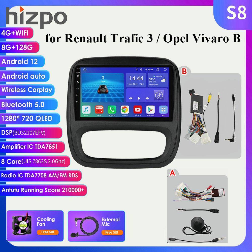 Carplay 4G 2din Android Bilradio Multimedia Videospelare för Opel Vivaro B 2014 - 2018 Renault Traffic 3 Navi GPS Autoradio Huvudenhet Stereoljud BT