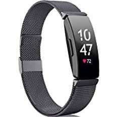 Faliogo Kompatibel med Fitbit Inspire-armband/Fitbit Inspire 2 armband/Fitbit Inspire HR-armband, metallarmband i rostfritt stål kompatibelt med Fitbit Ace 2, för dam smal, mörkgrå