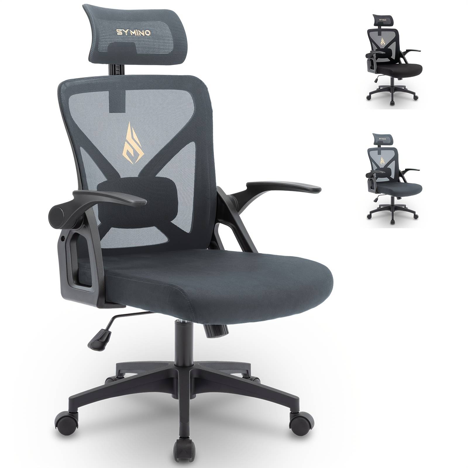 TEMU Symino Ergonomic Office Chair With Adjustable Headrest, Armrests, Lumbar Support, And Rotating Rocker Function - Breathable Mesh Design, Supports Up To 150kg