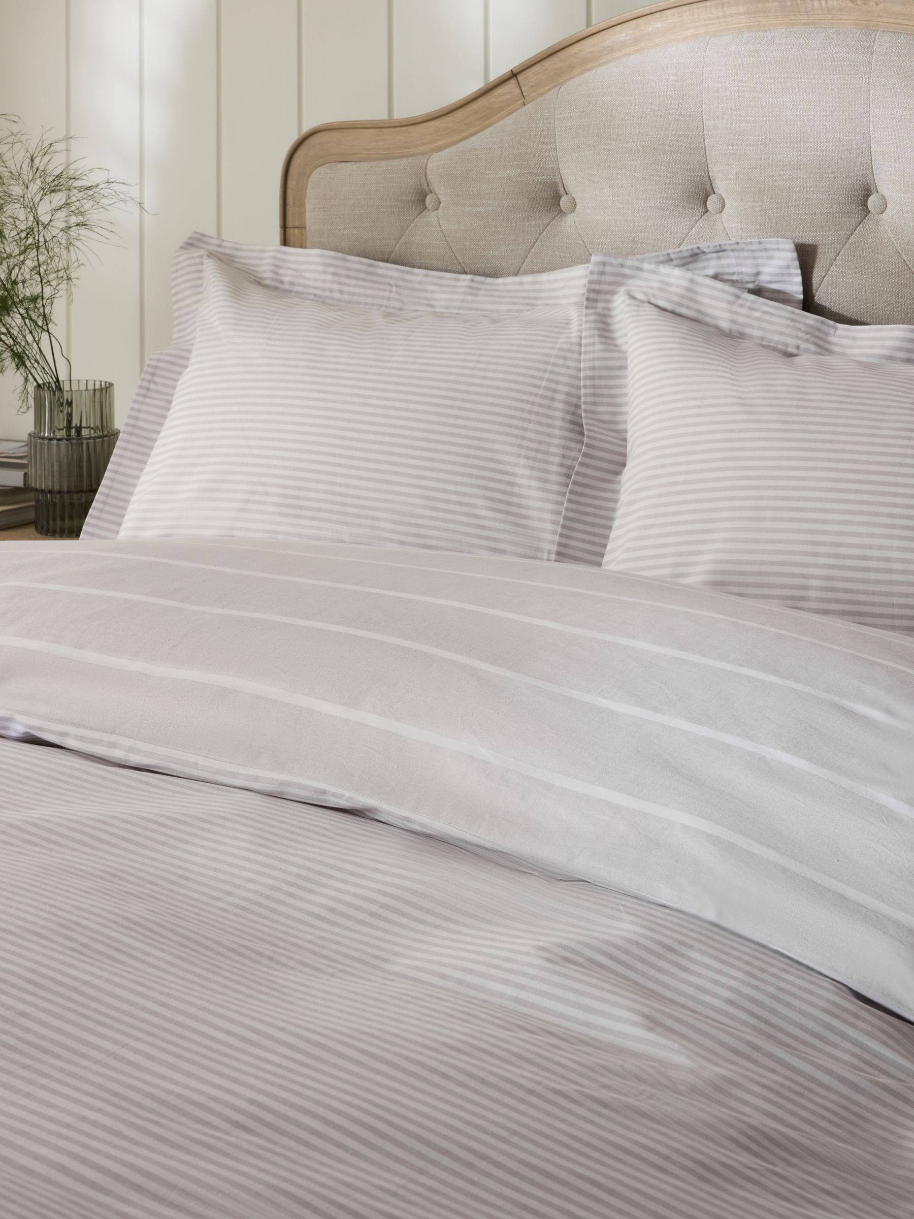 Next Grey Cotton Stripe Duvet Cover and Pillowcase Set