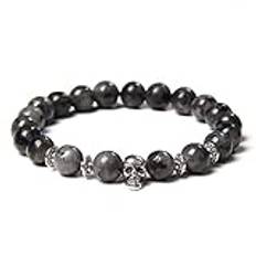 Dödskalle armband för män kvinnor naturlig sten tigeröga armband malakit labradorit 8 mm pärlor stretch armringar punk smycken, labradorit, 19 cm