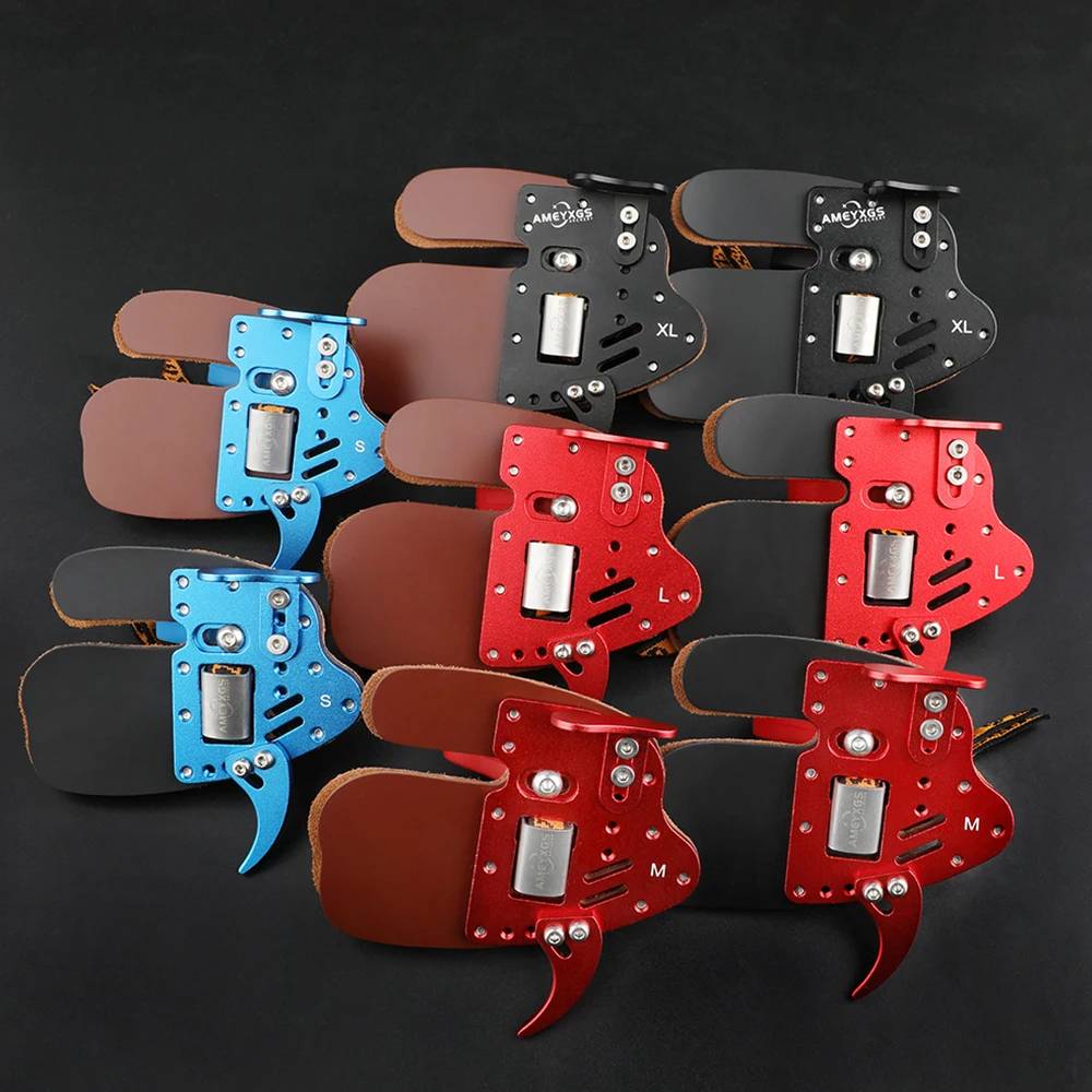 AMEYXGS Archery Finger Tab Aluminum Alloy+cowhide S/M/L/XL Finger Guard Protection Pad for Bow Arrow Shooting Hunting Protector