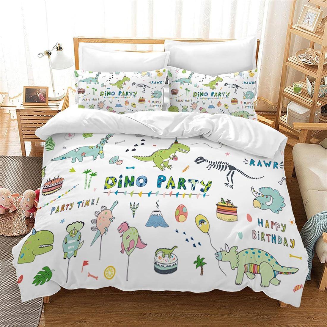 Tecknade dinosaurier sängkläder 3D Dino överkast för pojkar barn härlig djurvärld sovrumsinredning barngåva 240x220cm-3pcs