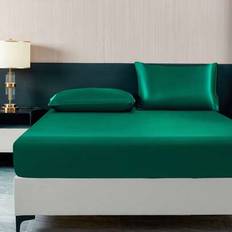 1PC Solid Color Dark Green SatinÂFitted Sheet Simulation Silk Fitted Sheet With 1pc Fitted Sheet ÂValentine&#39;s Day Mattress Cover For Bed, Bed Sheet  - Dark Green - Multi-size