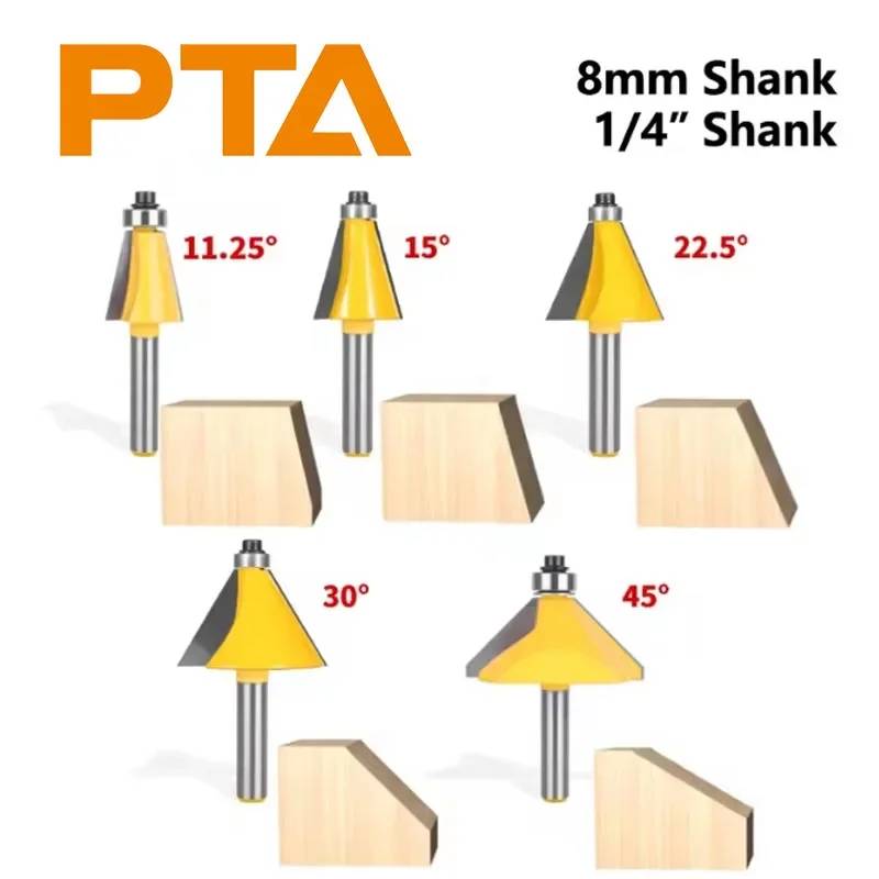 6.35MM 8MM Shank 11.25° 15° 22.5° 30° 45° Chamfer Router Bit 4Pcs/Set 5Pcs/Set Woodworking Milling Cutter for Wood Face Mill