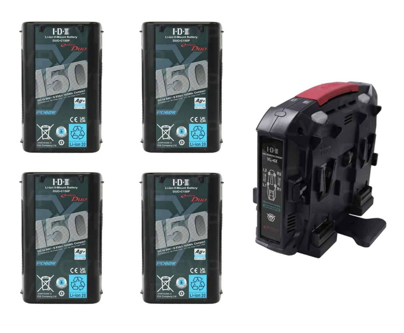 IDX V-mount DUO-C150P Batteries med VL-4X Laddare Kit
