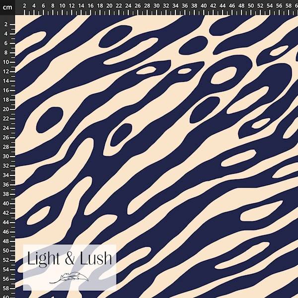 Twill Vævet Viskose m/Navy/creme print "Light & Lush".