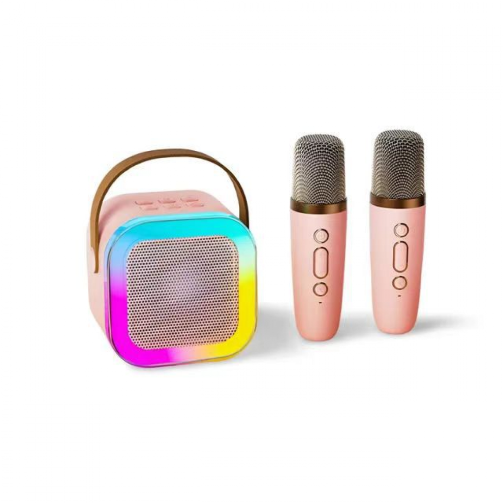 Mini Karaoke-maskine til børn og voksne, bærbar Bluetooth Karaoke-højttaler med 2 trådløse mikrofoner, perfekt ga