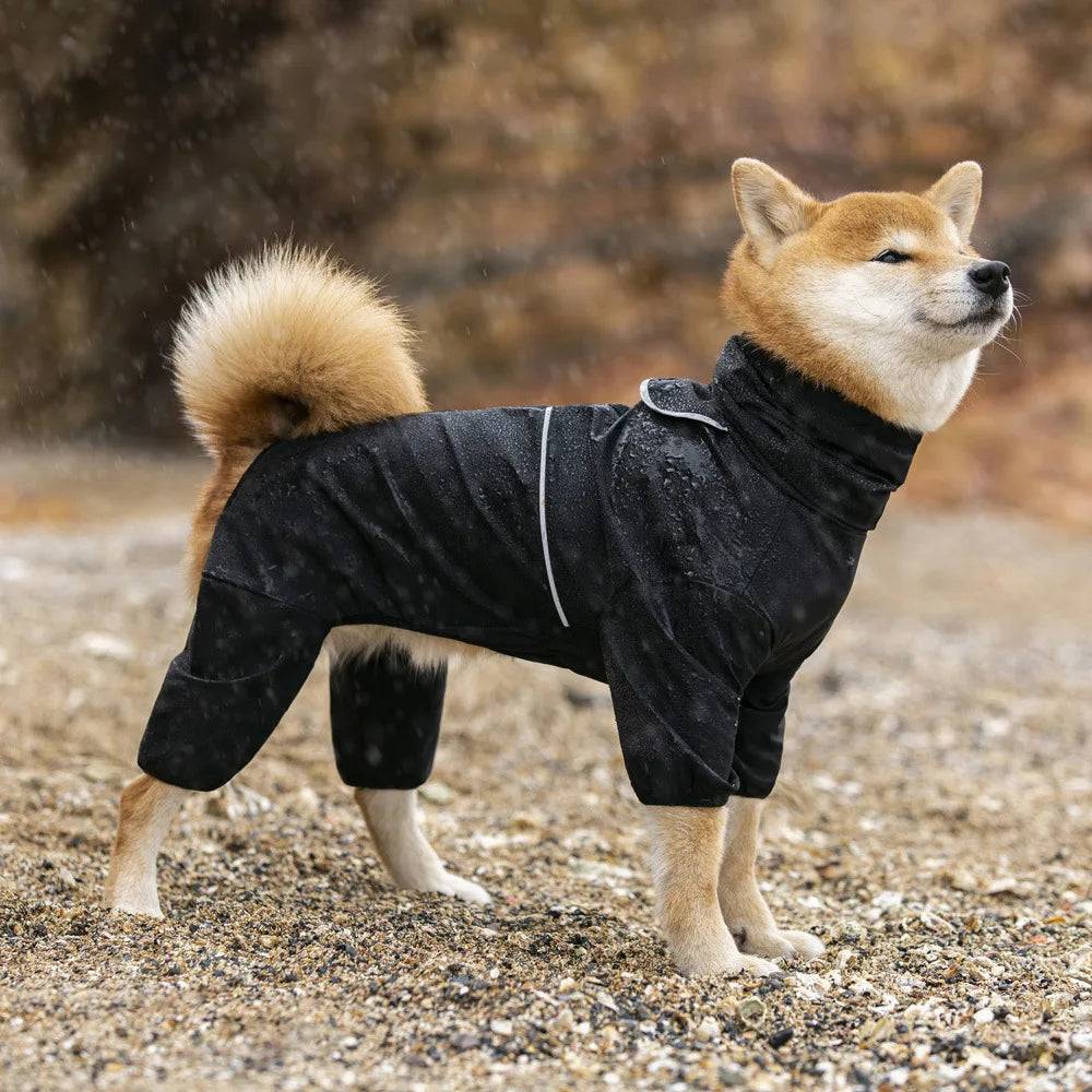 Waterproof Reflective Dog Raincoat Jumpsuit - black / 6XL (6XL)
