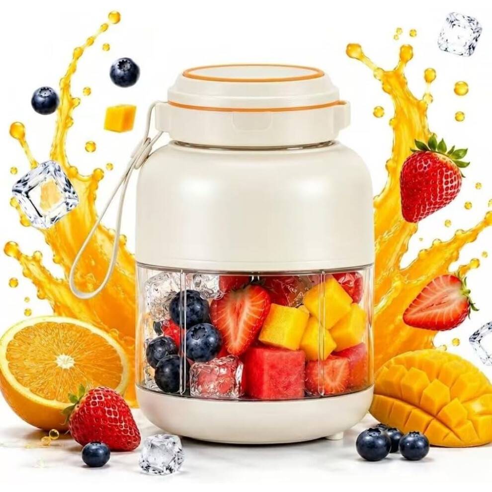 (White, 28oz) Bærbar Juicer Blender Kop, Genopladelig Smoothie Maker med Rustfrit Stål Blade