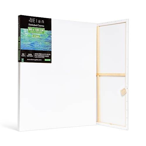 Elan Sträckta Kanvasar 80x100 CM Set om 3, 280GSM Extra Stor Kanvas för Målning, Trippelgrundad Kanvasar för Akrylfärger, XL Kanvas 80x100 CM