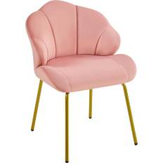 Yaheetech Modern vardagsrumsstol, skaldesign, bekväm sovrumsstol, vadderad, ergonomisk, sammetsfåtölj med ryggstöd, guldpläterade metallben, rosa