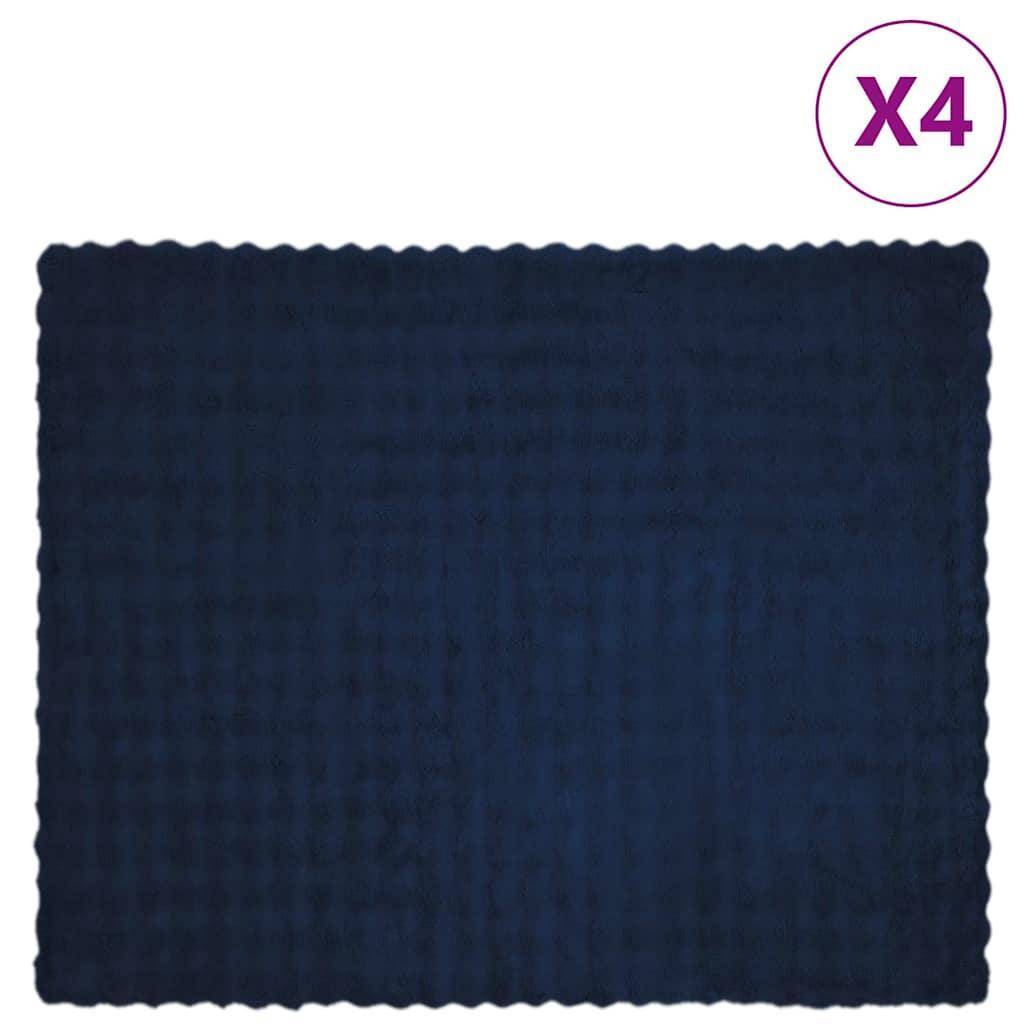 Skridsikkert plaid i faux kaninpels - 4 stk, marineblå, 130 × 150 cm