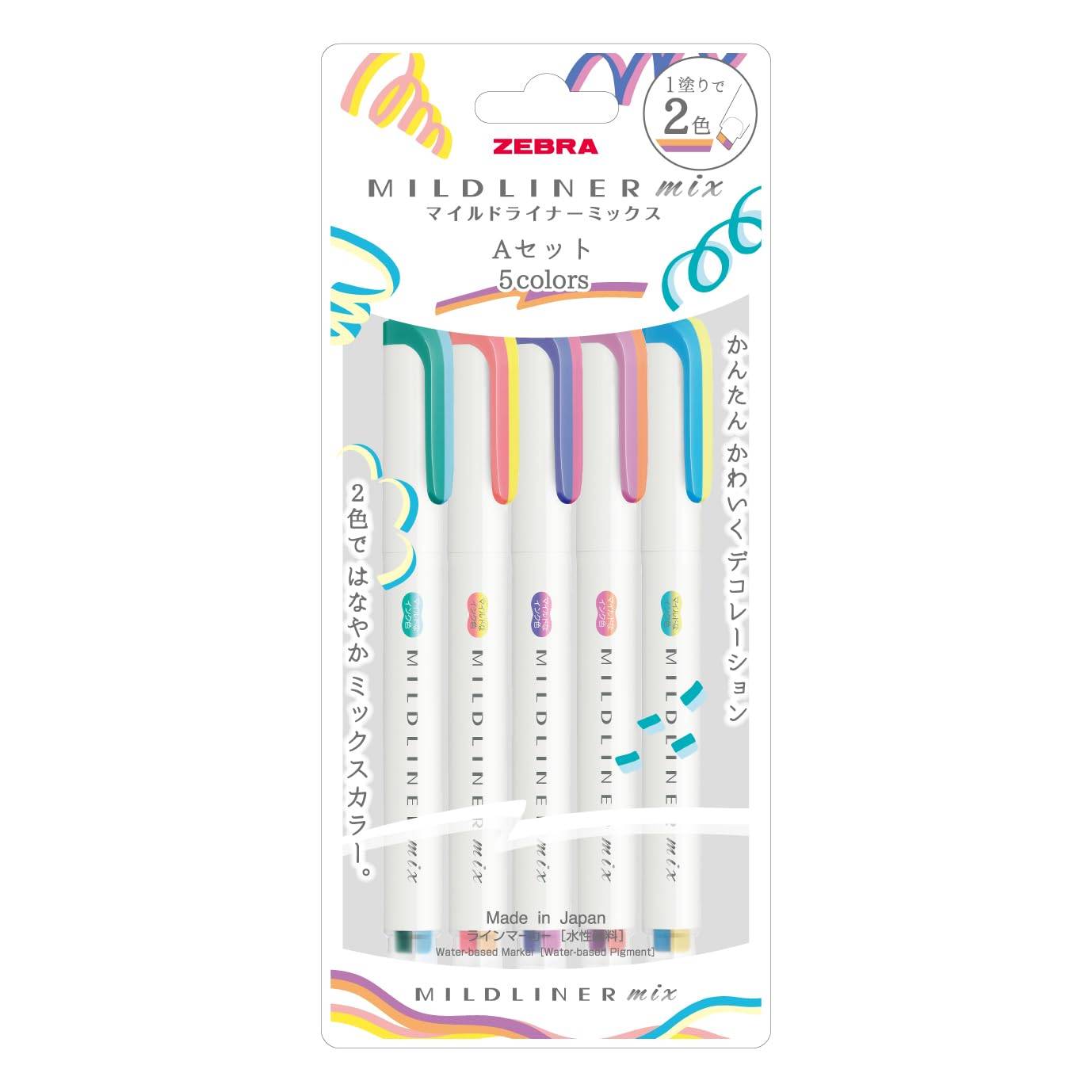 Zebra Mildliner Mix Line Set A Vattenbaserad tuschpenna, 5 färger (WKS23-5C-A)