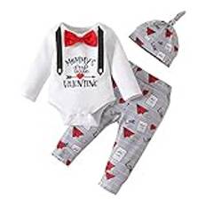 SRTUMEY Alla hjärtans dag baby flicka outfit 12-18 månader alla hjärtans dag spädbarn nyfödd baby pojkar brev långärmad rosett sparkdräkt toppar tecknade byxor med hatt outfit set 3 st pojkar aktiv