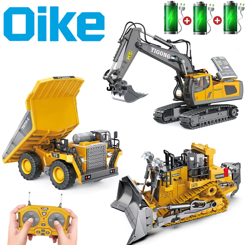 4WD Remote Control Excavator 4x4 Alloy Dump Truck Bulldozer Radio Model RC Car Construction Vehicle with Lights Sound Toy Gift