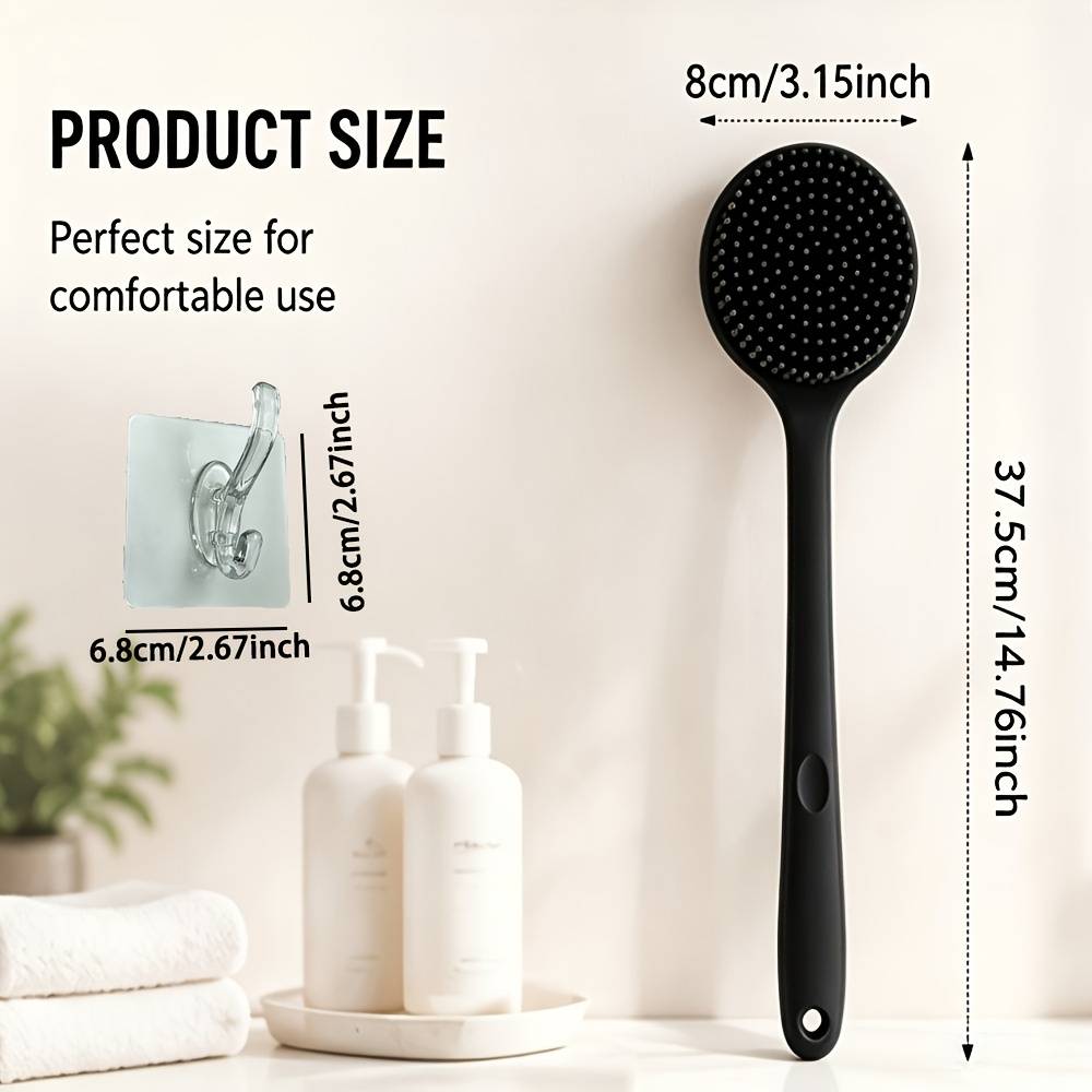 Long Handle Bath Brush With Adhesive Wall Hook, 2pcs Shower Body Scrubber Set, Soft Bristles For Back, Shoulders And Legs, Bathing Brush For Men And Women