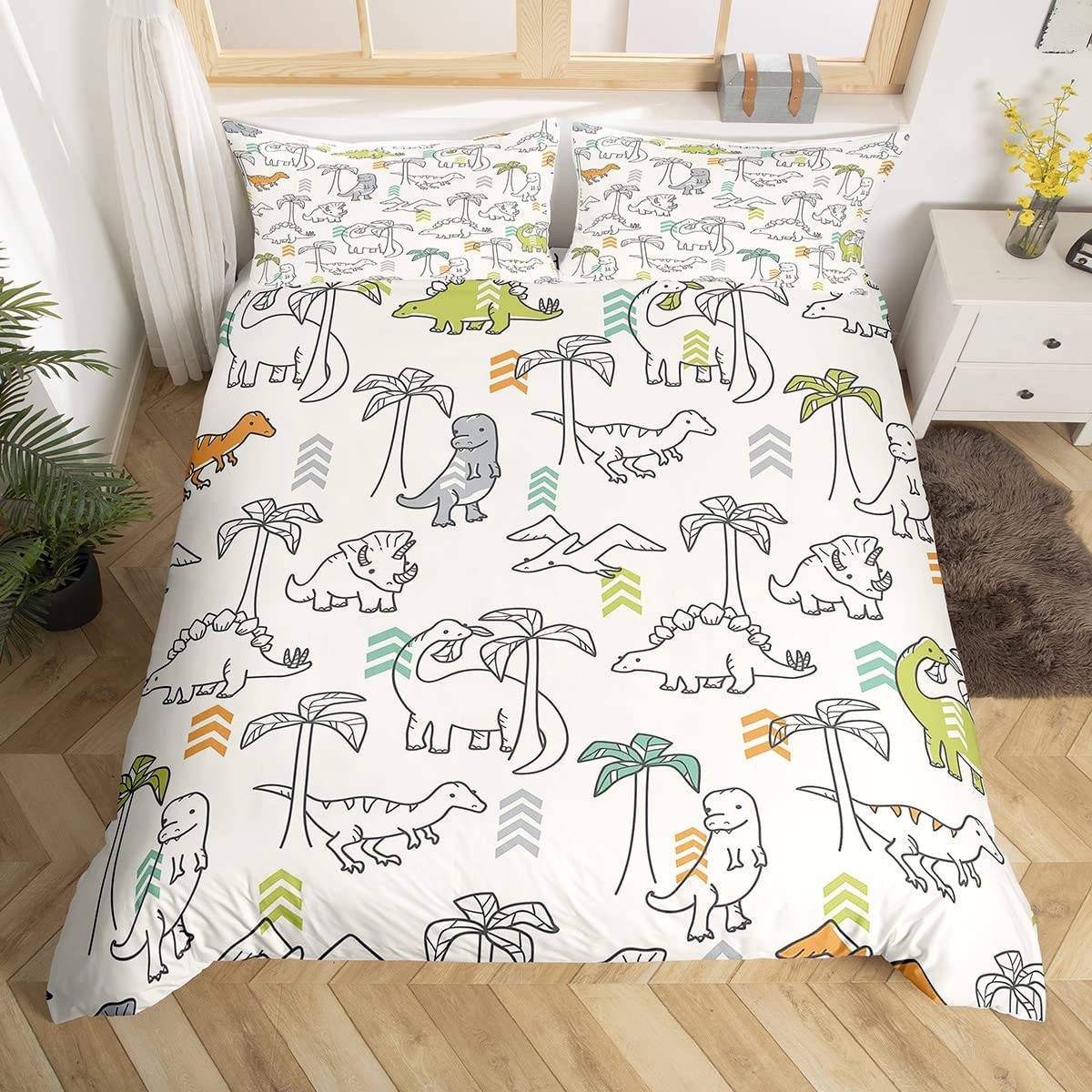 Dinosaurie Påslakan Pojkar Flickor Söt Tecknad Vild Dino Sängkläder Set för Barn Djungeldjur Täckeöverdrag Kawaii Quiltöverdrag 200cm