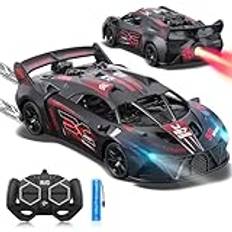 SAIFILI Bugetti Fjärrstyrd bil, 2,4 GHz, 1:18 RC, leksak för barn, 3–8+ år, sprayfunktion, uppladdningsbart batteri, LED-ljus, röd