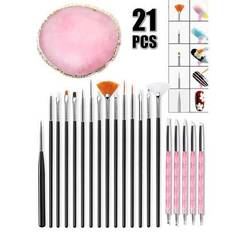 21 st/set nagelkonstborstar, 2-vägs akryl silikon gravyrpenna prickpennverktyg nagelkonstkit, harts nagelkonstpalett, för nagelkonst DIY hemsalong smi - Multifärgad