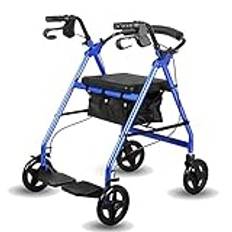 Rullande Rollator För Seniorer Med Stolskorgbromsar, Uppfällbar Tung Rollator Med Fotstöd För Ryggstöd, Rollator Utomhus/Inomhus (Marin)