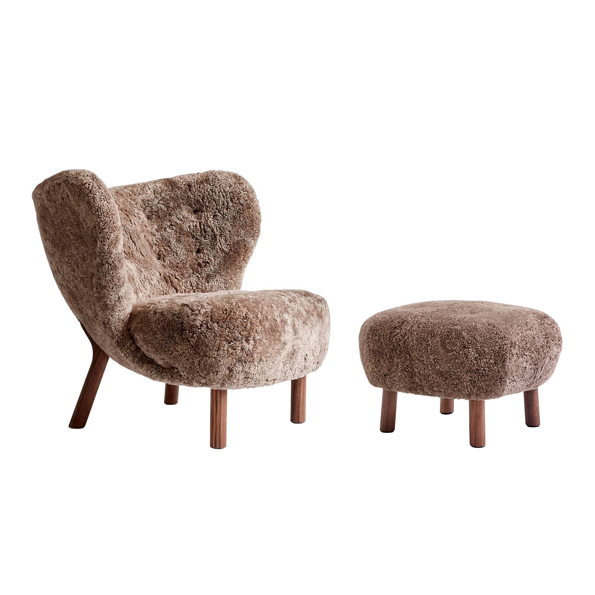 &Tradition Little Petra VB1 Lænestol med ATD1 skammel Sheepskin Sahara / Valnød.