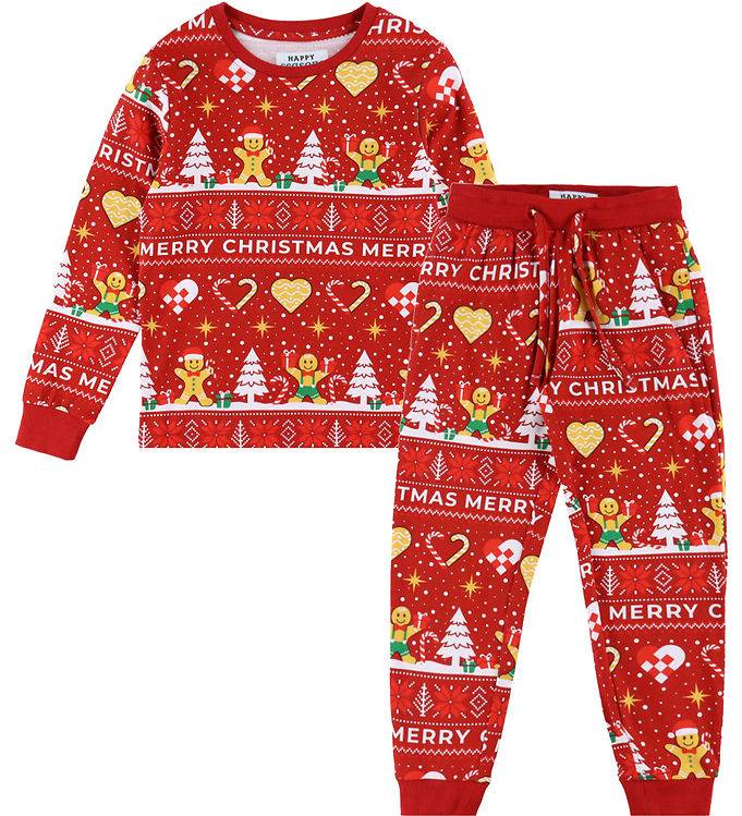 Jule-Sweaters Nattøj - 2-Delt - Christmas Cookie - Rød - Jule-Sweater - 11-12 år (146-152) - Nattøj 2-delt