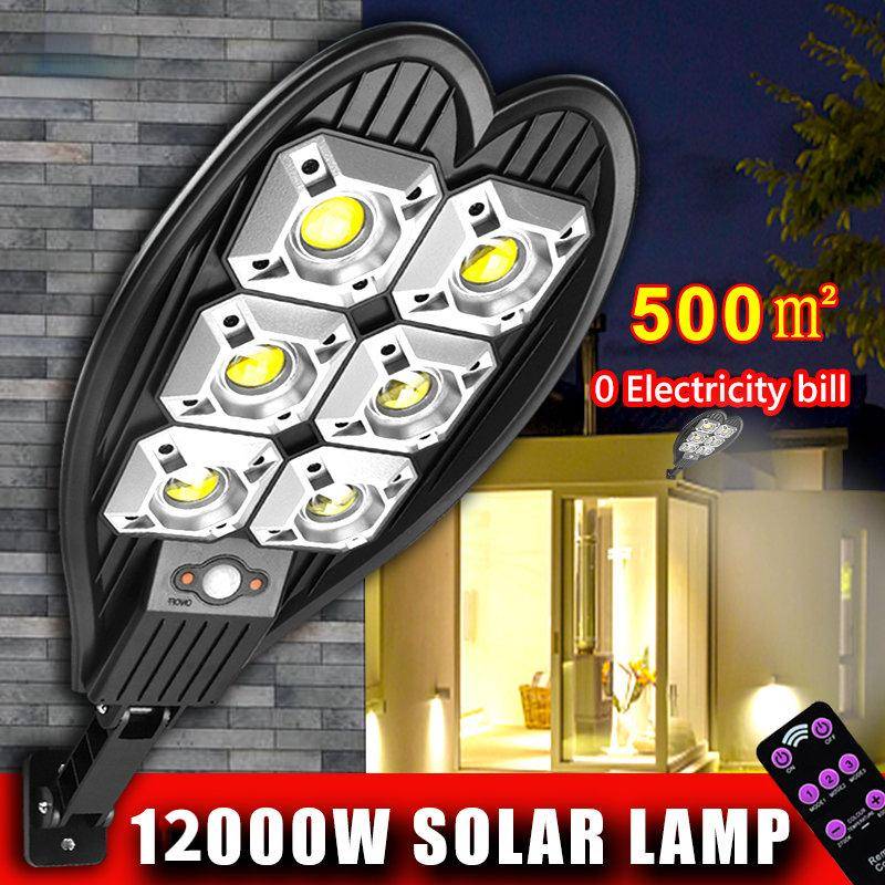 12000W 6COB solar gatubelysning IP65 vattentät innergårdslampa 3-läges justerbar trädgårdslampa PIR rörelsesensor innergårdsvägglampa
