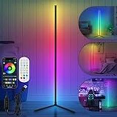 Vigevee LED-golvlampa, LED vardagsrum golvlampa, RGB hörnlampa, 150 cm RGB hörnlampa, dimbar/färgjusterbar, med fjärrkontroll, appkontroll, musikläge, lämplig för sovrum, lekrum