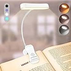 Glocusent Horisontell ET-Head Book Light för läsning i sängen, ögonvänlig Clip on Light, 3 färger och 5 ljusstyrkor, uppladdningsbar och långvarig, 1.4Oz Endast läslampa, perfekt för bokälskare (Vit)