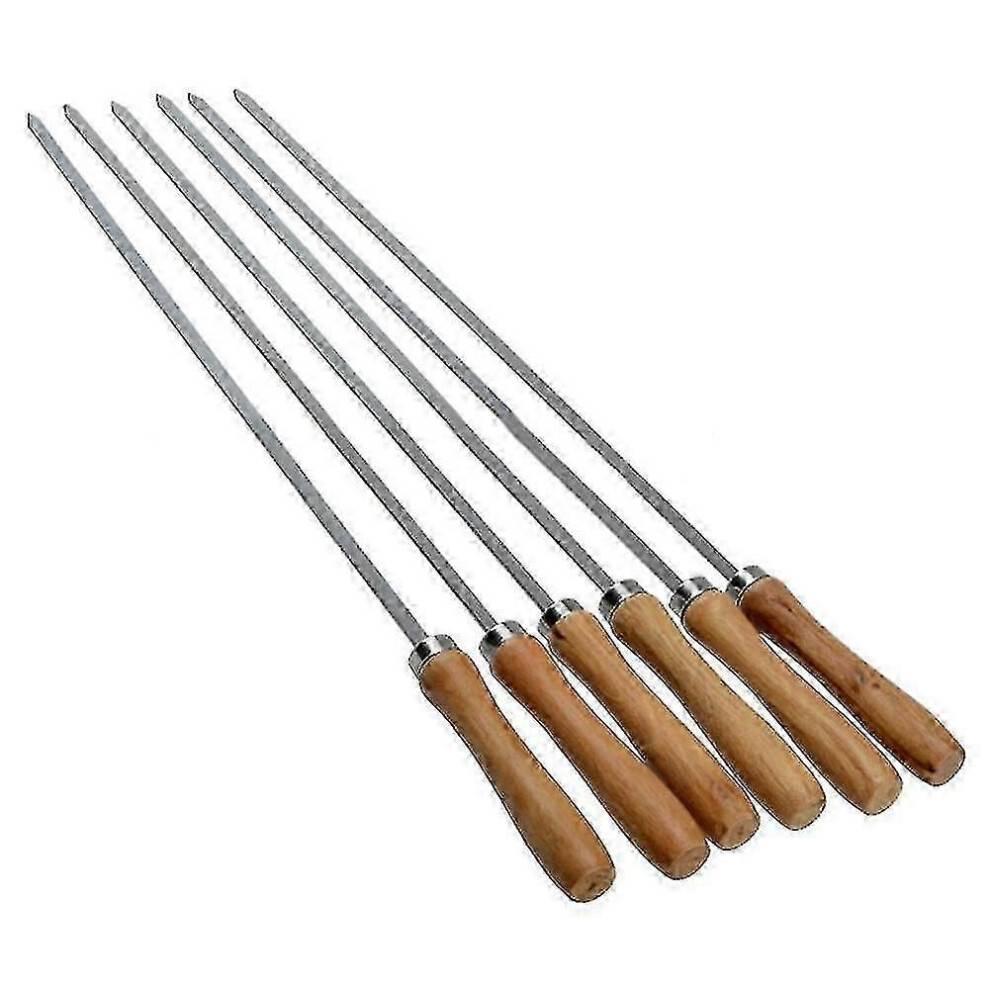 Jinyi Stainless Steel Wooden Handle Barbecue Stick with Handle Stick Stick Barbecue Needle, Thick And Long Flat Stick, Stainless Steel Barbecue Skewer