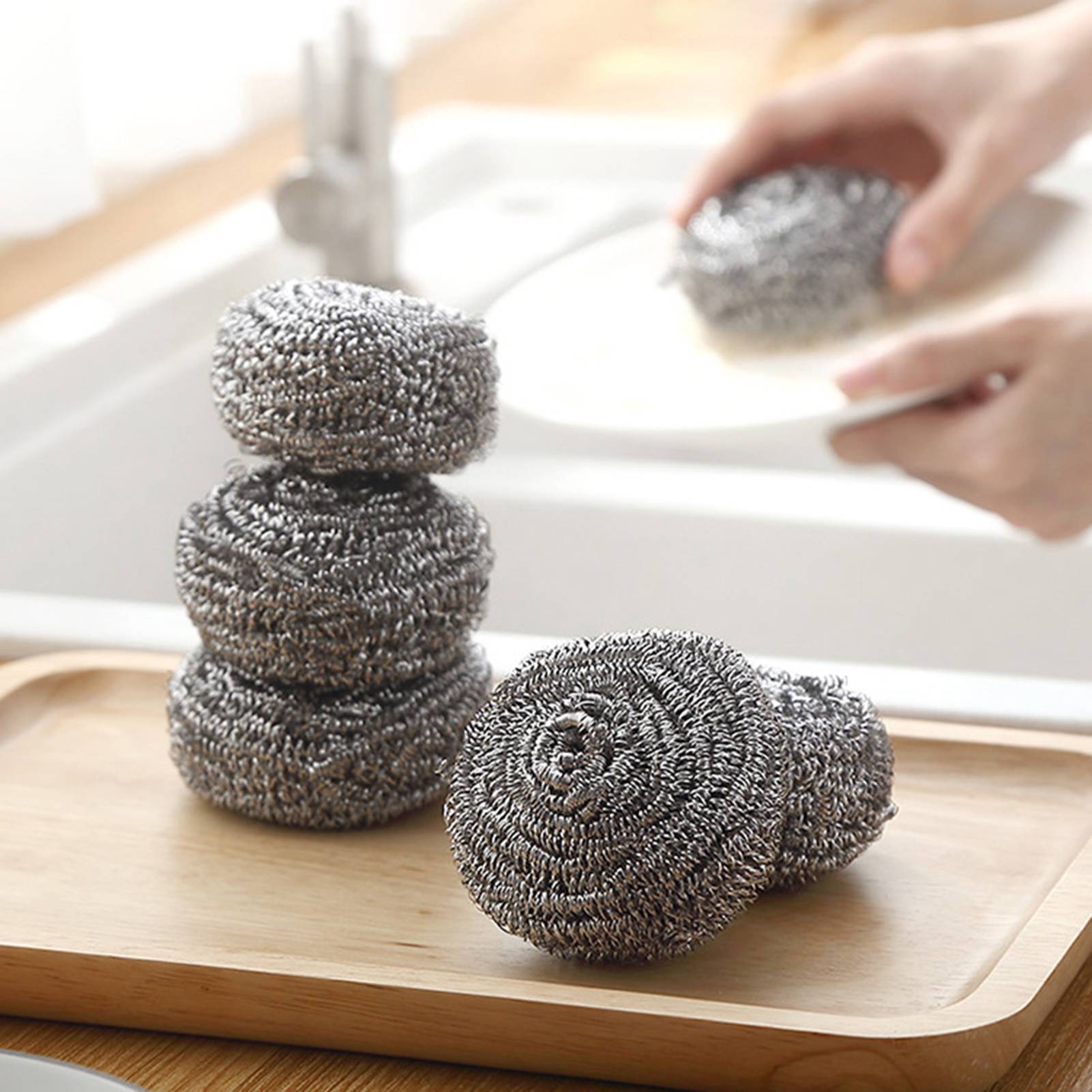 6/12pcs Stainless Steel Scrubber Scouring Pads Cleaning Ball Steel Wool Scrubber for Kitchen Pot Pan Dish Bathroom Cleaning