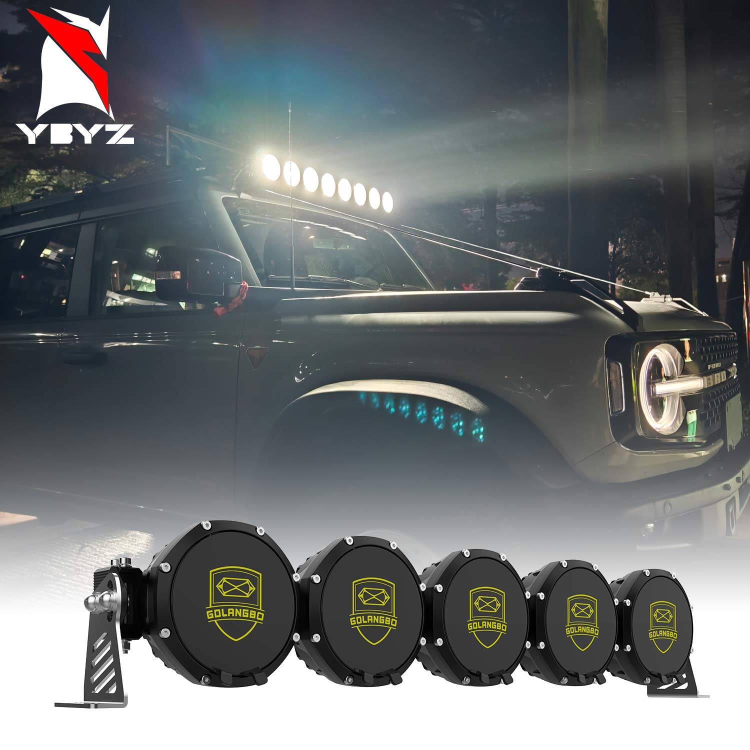 YBYZ 17-52Inch LED Light Bar 4x4 Off Road bull pods Lights Flood Spot Combo roof Driving Work Light with Wiring Harness for JEEP