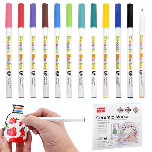 HENGBIRD Porslinspennor, diskmaskinssäkra, 12 färger, akrylpennor för stenar, vattentäta, märkpennor för keramik, set för trä, glas, papper, duk, presentkort, gör-det-själv-fotoalbum