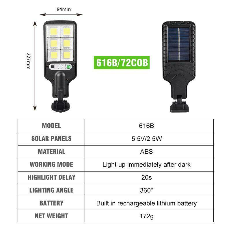 600w cob solcellslampor utomhus soldriven lampa solljus vägglampa pir rörelsesensor vattentät gatubelysning trädgårdsdekoration - 72 cob 600w