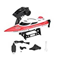 RC Speed ​​Boat Toy Gift, HJ806 2,4 GHz 200 m fjärrkontroll racingbåt för pooler och sjöar, med 540 motor, distansvisning, automatisk vändningsfunktion (röd)