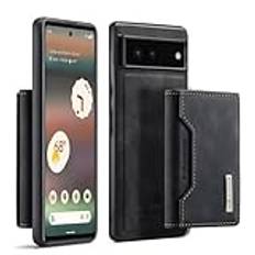 Phone Case Läderplånboksfodral Compatible with Google Pixel 6A, magnetiskt löstagbart Trifold-plånboksfodral med korthållare Ficka Kickställ Stötsäkert skal kompatibelt med Google Pixel 6A Smartphone