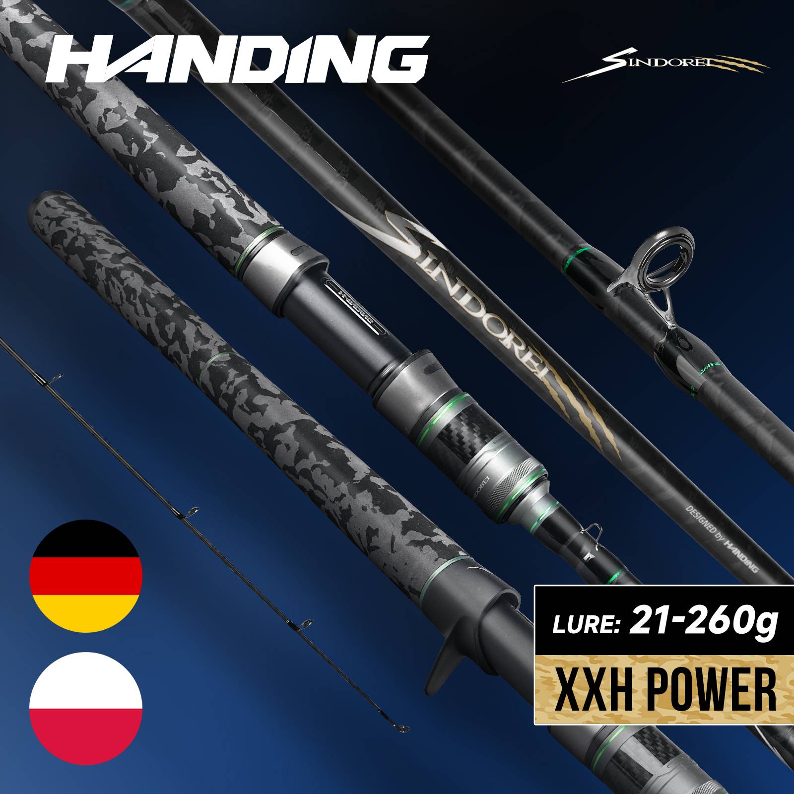 【From Poland】HANDING SINDOREI 260g Lure Weight H/XH/XXH Fast Action Fishing Rods for Pike Snakehead Rods 2.13-2.69M Powerful Rod