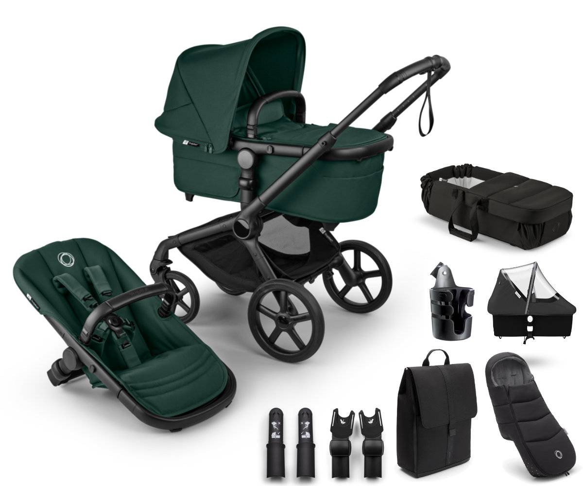 Bugaboo Fox 5 Renew 7-in-1 Stroller Set with Accessories - Black / Fern Green