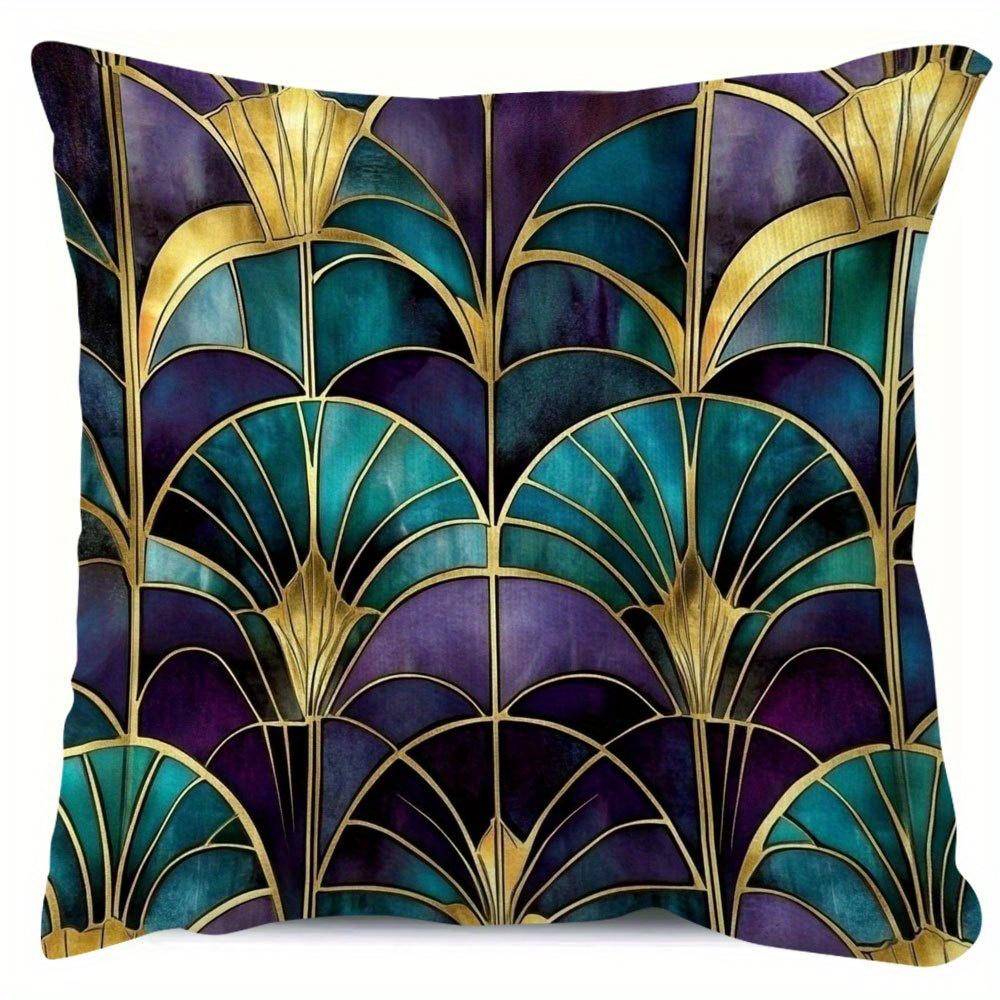 Art Deco Färgade Glas Dubbelsidig Dekorativ Kuddfodral, Rika Färger Konstnärligt Kuddfodral För Soffa Säng Heminredning